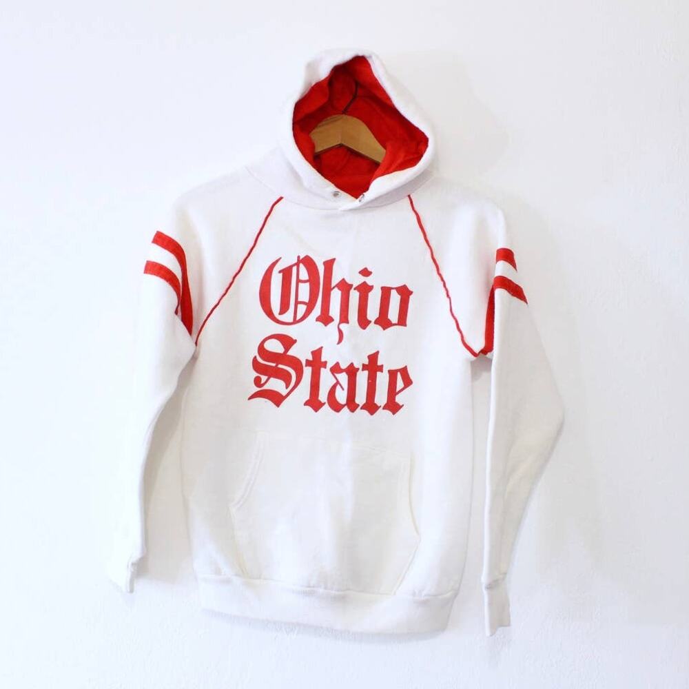 Vintage 80s Ohio State Buckeyes Hoodie Men’s Small White OSU NCAA